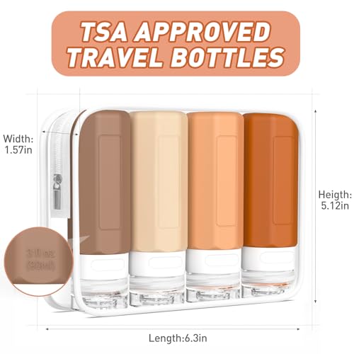 Redfly Travel Bottles for Toiletries, 3oz Tsa Approved Travel Size Containers, BPA Free Leak Proof Travel Containers for Toiletries, Refillable Travel Accessories for Shampoo Conditioner Apricot