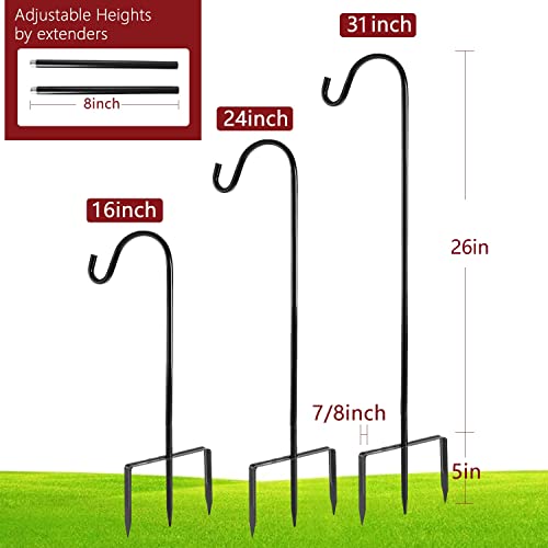 EXCMARK 2 Pack Shepherd Hook 31 inch 1/2 inch Thick Use at Weddings, Hanging Solar Lights, Lanterns, Bird Feeders, Metal Hanger Hook (Black, 31 inch). U.S. Patent.
