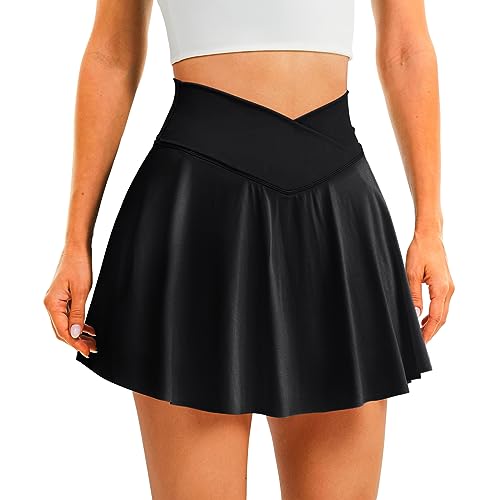 DLOODA Womens Tennis Skirt with Pockets Shorts High Waisted Athletic Skorts Skirts for Golf Running Workout (Yellow-Plaid S)