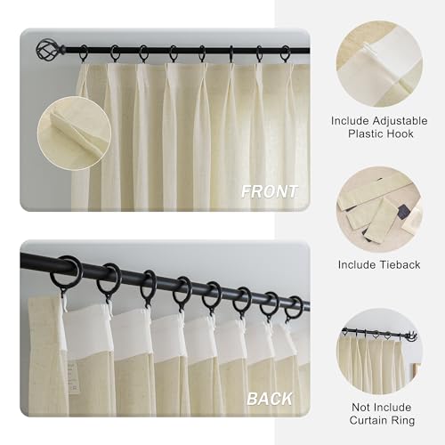 OYRING Pinch Pleated Curtains Light Filtering and Privacy Protection, Faux Linen Curtains Panels Drapery for Living Room Bedroom 84 W x 108 L Inch Easy Hanging with Hooks (1 Panel, White)