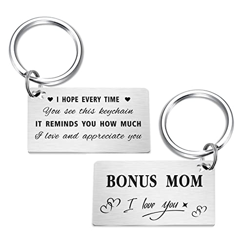 Gezxin Bonus Mom Keychain Gifts, to My Step Mom Birthday Gift Ideas from Daughter Son, Personalized Stepmom Stepmother Mother's Day Thanksgiving Valentines Day Christmas Presents
