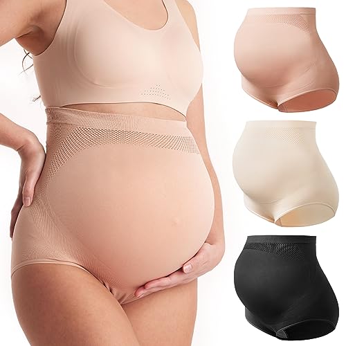 Momcozy Women's Maternity High Waist Underwear Pregnancy Seamless Soft Belly Support Panties Over Bump 3 Pack