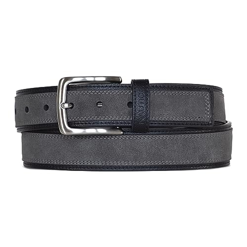 Nautica Men Bold Fashion and Dress Leather Belt with Metal Buckle, Stretch Webbing-Black/Grey, XL (42-44")