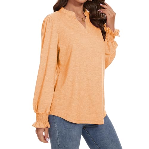 bpbtti Womens Summer Floral Printed V Neck Tops Puff Sleeve Tee Shirts Coverage Tops Coral S