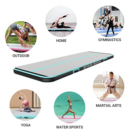 BEYOND MARINA Air Gymnastics Tumble Track 4/8 inches Thickness Inflatable Tumbling 10ft/13ft/16ft/20ft Air Mats for Home Use Training/Cheerleading/Yoga with Electric Pump, 10'x3.3'x4'', Carbon-mint