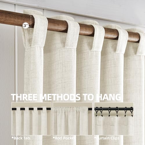 Belinna Ivory Linen Curtains 84 Inch Long Back Tab Semi Sheer Curtains for Living Room 7 Ft Light Filtering Rod Pocket Neutral Boho Cream Off White Window Curtain Drapes 84 Length 2 Panels Set