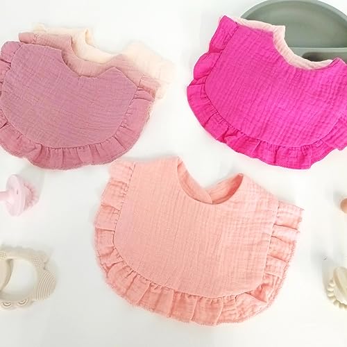 duludulu Baby Muslin Bibs, Bandana Drool Baby Bibs for Girls, Adjustable 100% Cotton Soft Baby Bibs for Drooling and Teething Organic Solid Colors Lap-Shoulder Bibs