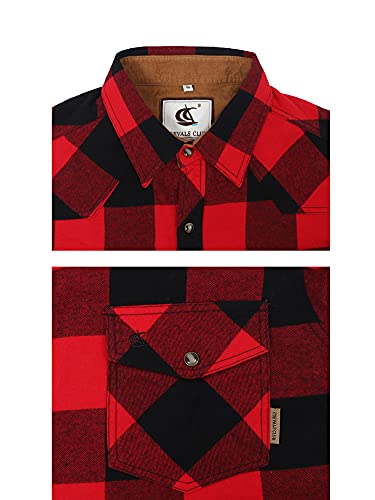 COEVALS CLUB Mens Flannel Corduroy Lined Snap Button Up Cotton Regular Fit Long Sleeve Plaid Shirts (Khaki, Blue, Crimson/M 7#)