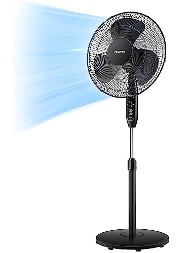 PELONIS 16'' Pedestal Remote Control, Oscillating Stand Up Fan 7-Hour Timer, 3-Speed and Adjustable Height, PFS40A4BBB, Supreme 16"-Black