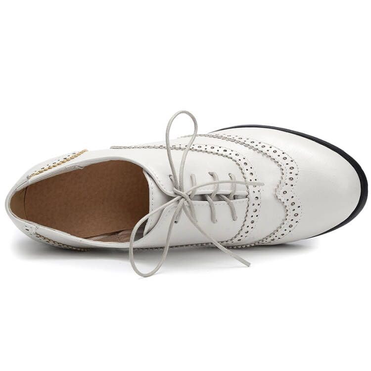 Odema Women's Lace-Up Chunky Oxfords Classic Mid-Heel Formal Dress Shoes T-Strap Heels for Women Beige