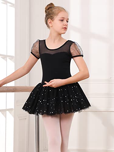 Stelle Puff Sleeve Ballet Leotards for Girls with Sparkly Tutu Skirted Toddler Dance Dress Outfit (Ballet Pink-Puff Sleeve, 2T)