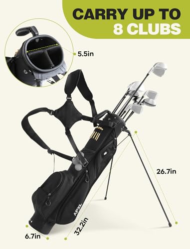 Small Golf Bag, 3 Divider Fit Up to 8 Clubs, Golf Stand Bag with Rain Cover, Easy to Carry and Durable Pitch n Putt Golf Bag, Lightweight Golf Bag with Strap and Stand for Men n Women