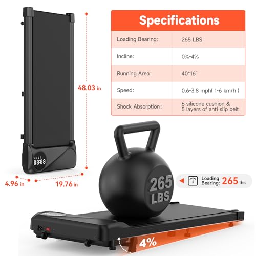 THERUN Walking Pad Treadmill Under Desk, Portable Mini Treadmill for Home/Office, Walking Pad Treadmill 2.5HP, Walking Jogging Machine with 265 lbs Weight Capacity Remote Control LED Display