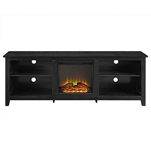 Walker Edison Wren Classic 4 Cubby Fireplace TV Stand for TVs up to 80 Inches, 70 Inch, Black