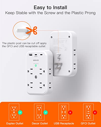 BESHON Surge Protector, USB C Multi Plug Outlet Extender with 8 Outlets 3 USB(2 USB C), USB Wall Charger, 3-Sided, 900J Outlets Splitter Wall Plug Adapter Spaced for Home Travel Dorm Room Essentials…