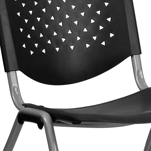 Flash Furniture HERCULES Series 880 lb. Capacity Black Plastic Stack Chair with Titanium Gray Powder Coated Frame