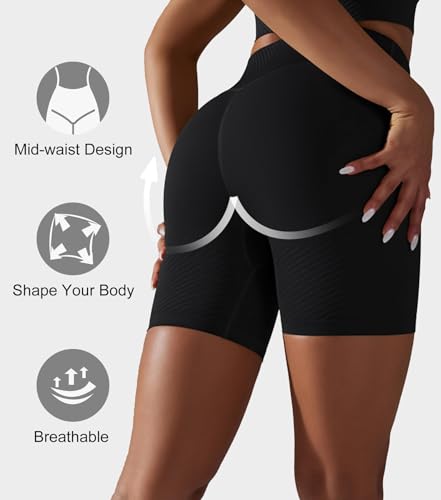 Orolay Yoga Shorts for Women - Tummy Control Butt Lifting Shorts Seamless Mid Rise Workout Running Tights Black X-Small