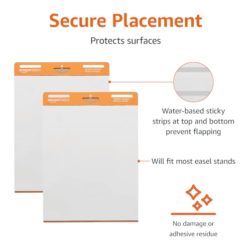 Amazon Basics Sticky Easel Pad, 25 x 30-Inch, 2 Count, White
