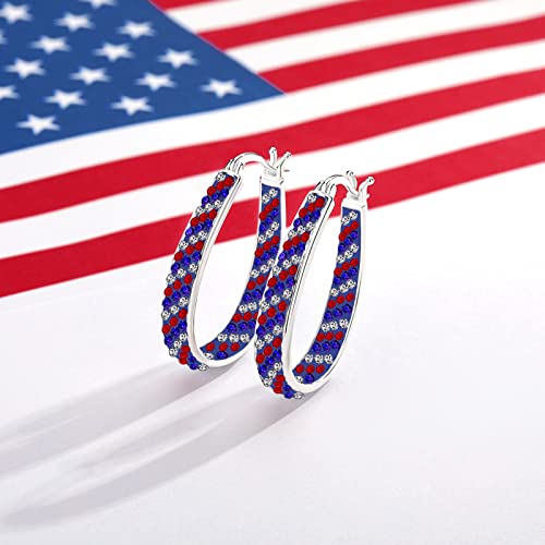 Crystal Hoop Earrings For Women Sparkly Earring Silver Plated White Red and Blue Earring Jewelry Gift