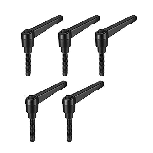 uxcell M6 x 20mm Handle Adjustable Clamping Lever Thread Push Button Ratchet Male Threaded Stud Knobs Locking Rotating Screw Handles Quick Release Bolt Black 5pcs