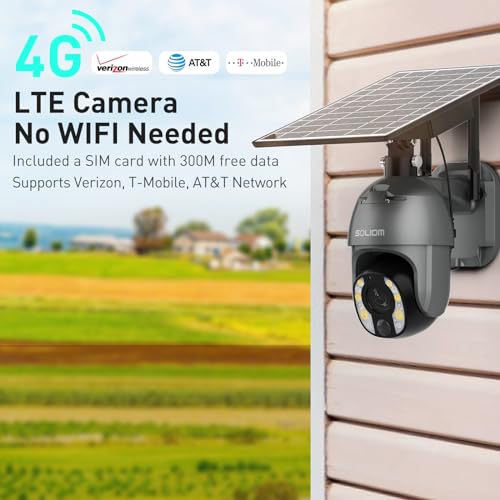 SOLIOM Security Cameras Wireless Outdoor, 5MP 4G LTE Cellular Security Camera with 10X Optical Zoom, Battery and Solar Powered, Human Detection, Auto Tracking, and Spotlight Color Night Vision