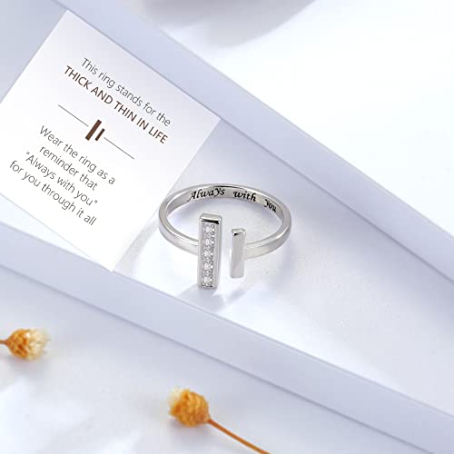 Sterling Silver Thick and Thin Ring: Mother Daughter Sister Friend Through Thick and Thin Ring Always with You Christmas Jewelry Gifts for Wife Girlfriend (Size 6-7)