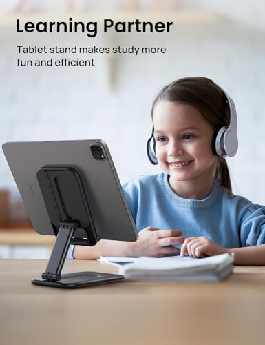 OMOTON Foldable Tablet Stand for iPad, Portable Monitor Stand, Desktop Dock Holder Compatible with iPad Pro/Air/Mini/Samsung Galaxy Tab/Phones (Up to 12.9 inches), Black