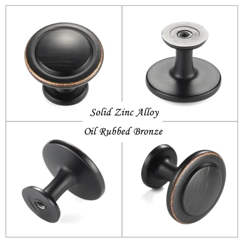 ASKANO Pack of 10, Oil Rubbed Bronze, Round Kitchen Cabinet Knob ZK2209 | Classic Pull Handle, Solid Hardware for Drawer, Dresser, Bathroom, Vanity, Furniture Door, Cupboard, Diameter: 1-1/4 Inch
