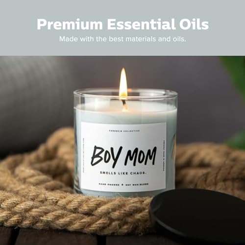 ThreeKin Scented Candles for Boy Mom, Natural Soy Wax Candles for Home, Relaxing Aromatherapy for Moms, Driftwood Essential Oils with a Hint of Chaos, Long Lasting Candle Burns for 75 Hours