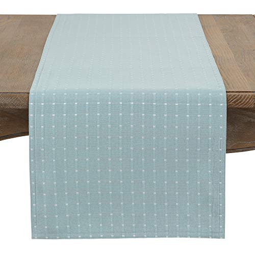 Saro Lifestyle Stitched Line Table Runner, Aqua, 16" x 54"