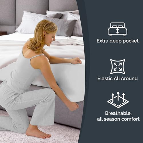 Extra Deep Twin XL Fitted Sheet - Hotel Luxury Single Fitted Sheet Only - Easily Fits 18 inch to 24 inch Mattress - Soft, Wrinkle Free, Breathable & Comfy Extra Deep Pockets Spa Blue Fitted Sheet