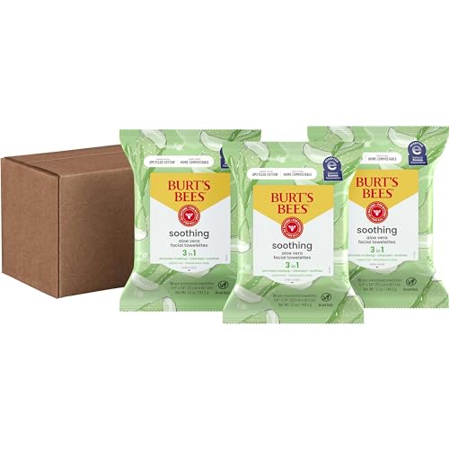 Burt's Bees Aloe Vera Face Wipes, for Sensitive Skin, Soothing Makeup Remover & Facial Cleansing Towelettes, 30 Ct. (3-Pack)