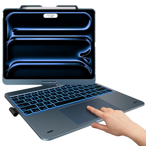 typecase Keyboard Case for iPad Air 13-inch: Multi-Touch Trackpad - 360° Rotatable - 11-Colors Backlit - Wireless Cover with Pencil Holder for iPad Air 13 (M3, 205/M2, 2024) - Pacific Blue