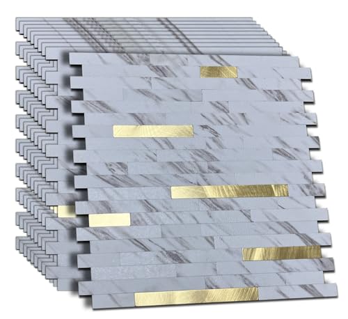 WEIMEISC 20-Sheet Peel and Stick Backsplash Tile, PVC Mixed Metal Stick on Backsplash Tiles for Kitchen (Black + Silver, 20)
