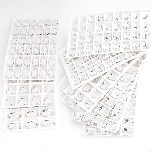 Sew On Rhinestones White Teardrop Flatback Glass Crystal Rhinestones with 2 Holes for Clothes Crafts Dress,Costume,Garments,24pcs