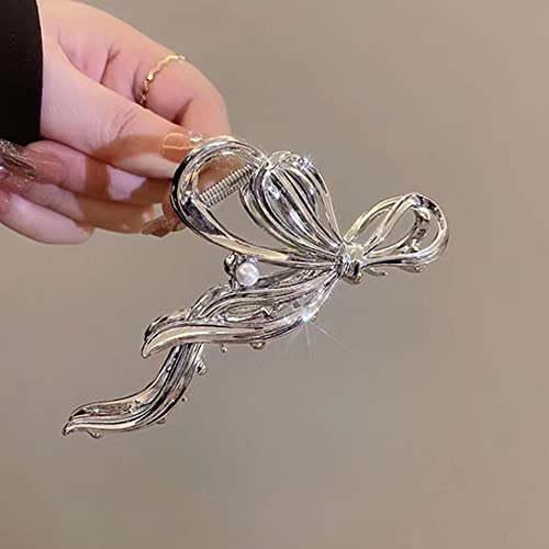 Crystal Tulip Hair Claw Clip, 4inch Diamond Cute Metal Flower Shark Clip Non Slip Hair Clamp Claws for Women Girls