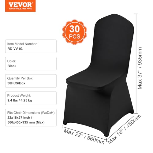 VEVOR White Stretch Spandex Chair Covers - 12 PCS, Folding Kitchen Chairs Cover, Universal Washable Slipcovers Protector, Removable Chair Seat Covers, for Wedding Party Dining Room Banquet Event