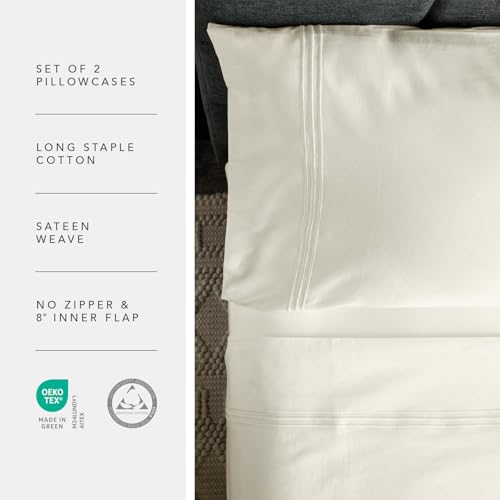 Fishers Finery 100% Egyptian Cotton Pillowcases - Breathable and Soft Hotel Quality - Luxurious 500 Thread Count Long-Staple Pure Cotton with Sateen Weave (Ivory,SQ,2Pack)
