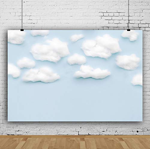 YongFoto 5x3ft Blue Sky and White Cloud Backdrop Cute Cartoon Background for Photography Boy Baby Birthday Party Banner Decoration Baby Shower Kids Infant Portraits Studio Props