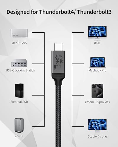 Silkland USB 4 Cable for Thunderbolt 4 Cable 40 Gbps 240W Fast Charging 1FT, 8K@60Hz 5K@60Hz 4K@144Hz, PD 3.1, Compatible with Thunderbolt 4/3, iPhone 15, MacBook Pro, Docking, eGPU, SSD, Monitor