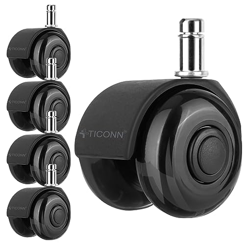 TICONN Office Chair Caster Wheels 2" Dual Wheels Set of 5 for Tile and Hardwood Floors, Universal Fit for Most Chairs (Black)