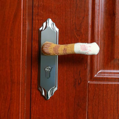 Bytkgpt Door Handle Covers, Door Knob Covers, Knitted Door Handle Avoid Freezing No Sweat Stains Anti-Bump -4 Piece (Beige)