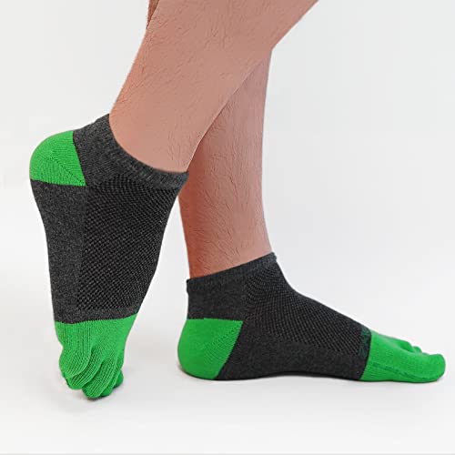 ZAKASA Mens Ankle Toe Socks Athletic Running Five Finger Socks Cotton Low Cut No Show Socks 5 Pairs Size 8-15 Multicolor