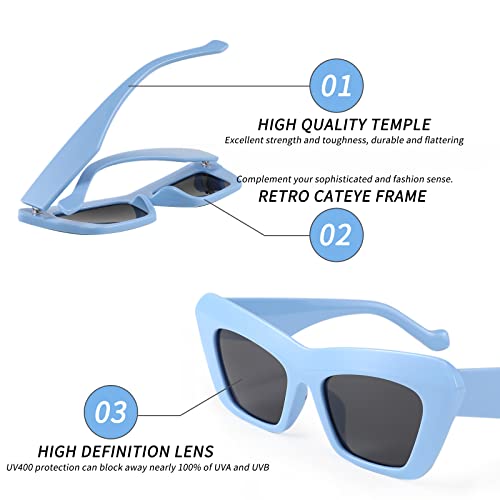 FEISEDY Retro Sunglasses Cat Eye Square for Women Men Vintage 70s 90s UV400 Sun glasses Thick Frame Trendy Shades B2902