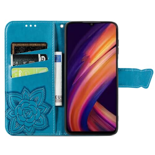 Wallet Case for Samsung Galaxy A25 5G,Women Flip Folio PU Leather Protective Case Wrist Strap Card Slots Holder Purse Emboss Butterfly Flower Stand Flip Case for Samsung Galaxy A25 5G Blue