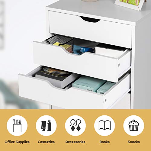 Giantex 5-Drawer Storage Cabinet, Mobile Lateral File Cabinet with Drawers, Wheels, Rolling Chest of Drawers, 19.5" x 16" x 25.5" for Office Under Desk Living Room, Study