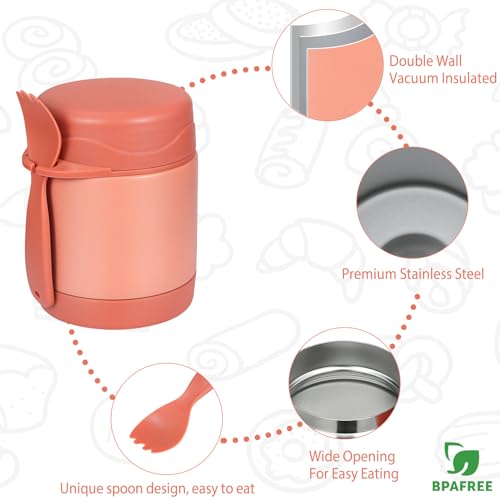 10oz Soup Thermo for Hot Food Kids,Lunch Thermo Kids Food Jar with Spoon Hot Insulated Food Containers,Leak Proof Stainless Steel Wide Mouth Lunch Food Thermo Jar for School(Pink-Flamingo)