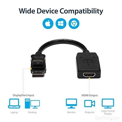 StarTech.com DisplayPort to HDMI Adapter 1080p - 6ft 4K HDMI Cable - DP to HDMI Converter Dongle with High Speed HDMI Cord