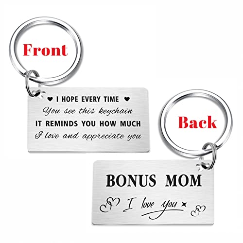 Gezxin Bonus Mom Keychain Gifts, to My Step Mom Birthday Gift Ideas from Daughter Son, Personalized Stepmom Stepmother Mother's Day Thanksgiving Valentines Day Christmas Presents