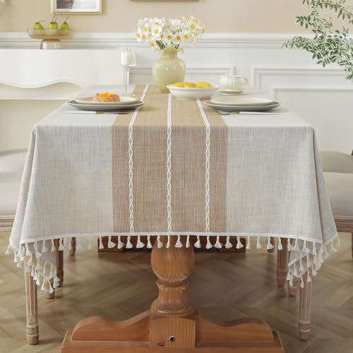 JIALE Table Cloth Rectangle Table, Heavy Duty Cotton Linen Waterproof Tablecloths Farmhouse Tablecloth, Soft and Wrinkle Free Table Cover with Tassels, Square, 55''x55'', 4 Seats